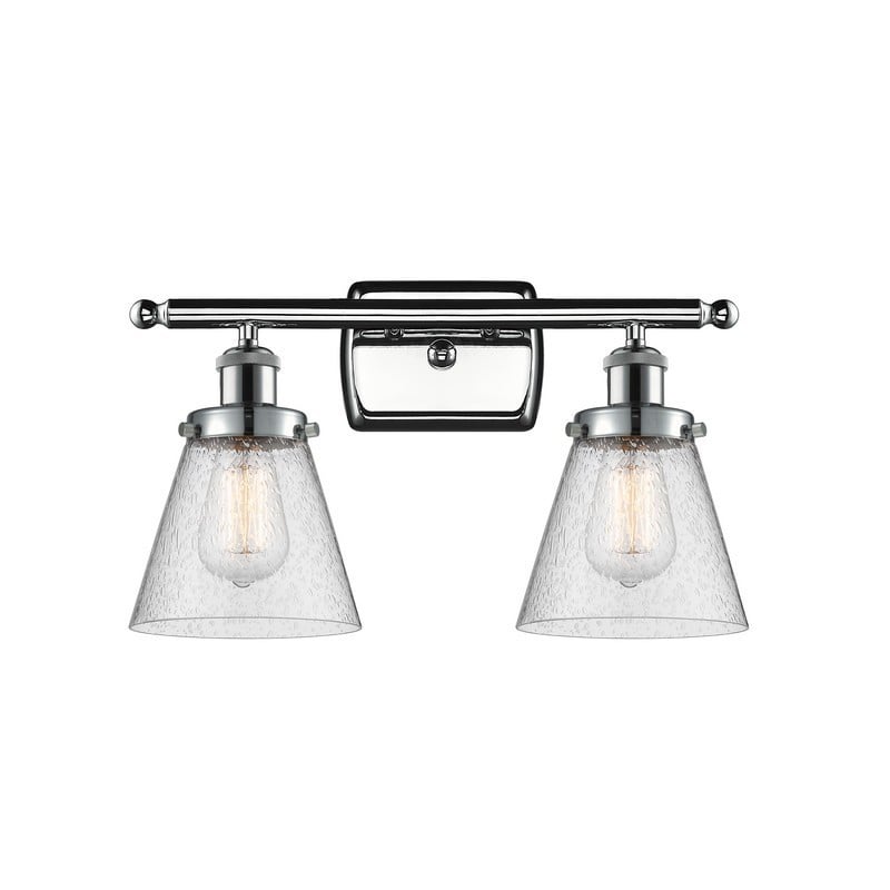 INNOVATIONS LIGHTING 916-2W-G64 BALLSTON SMALL CONE 2 LIGHT 16 INCH SEEDY GLASS VANITY LIGHT