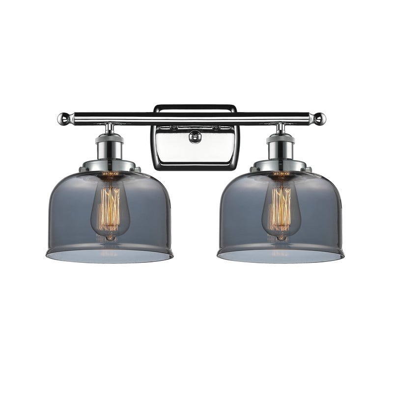 INNOVATIONS LIGHTING 916-2W-G73 BALLSTON LARGE BELL 2 LIGHT 16 INCH PLATED SMOKE GLASS VANITY LIGHT