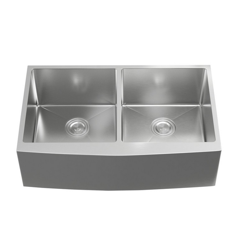 ELEGANT FURNITURE LIGHTING SK30233 MONTGOMERY 33 INCH APRON FRONT DOUBLE BOWL STAINLESS STEEL KITCHEN SINK