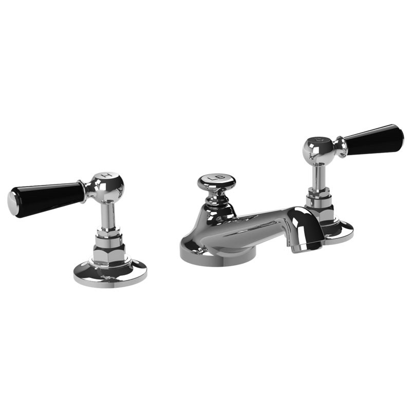 LEFROY BROOKS CB-1050 CLASSIC BLACK THREE HOLES DECK MOUNT BASIN MIXER WITH POP-UP WASTE AND LEVER HANDLES