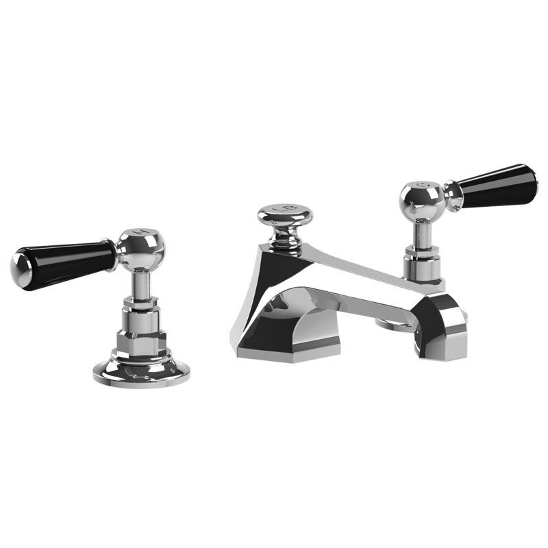 LEFROY BROOKS CB-1103 CLASSIC BLACK THREE HOLES DECK MOUNT MACKINTOSH BASIN MIXER WITH POP-UP WASTE AND LEVER HANDLES