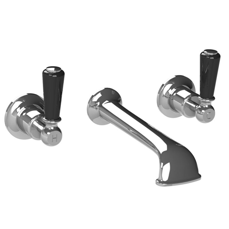 LEFROY BROOKS CB-1401 CLASSIC BLACK 2 1/4 INCH THREE HOLES WALL MOUNT BASIN MIXER WITH LEVER HANDLES