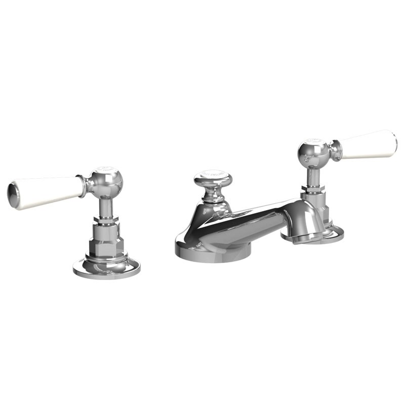 LEFROY BROOKS CW-1050 CLASSIC THREE HOLES DECK MOUNT BASIN MIXER WITH POP-UP WASTE AND WHITE LEVER HANDLES