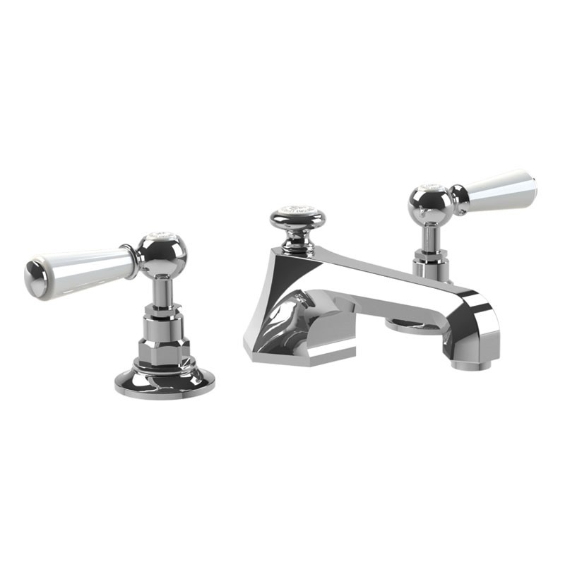 LEFROY BROOKS CW-1103 CLASSIC THREE HOLES DECK MOUNT MACKINTOSH BASIN MIXER WITH POP-UP WASTE AND WHITE LEVER HANDLES