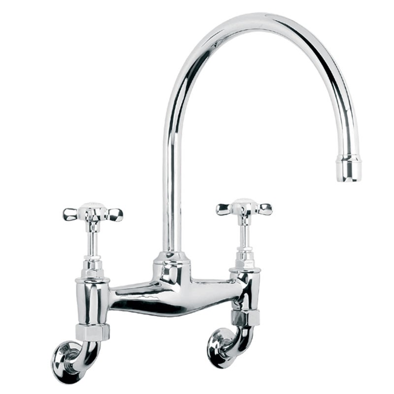 LEFROY BROOKS LB-1518 CLASSIC 13 3/8 INCH TWO HOLES WALL MOUNT KITCHEN BRIDGE MIXER WITH CROSS HANDLES