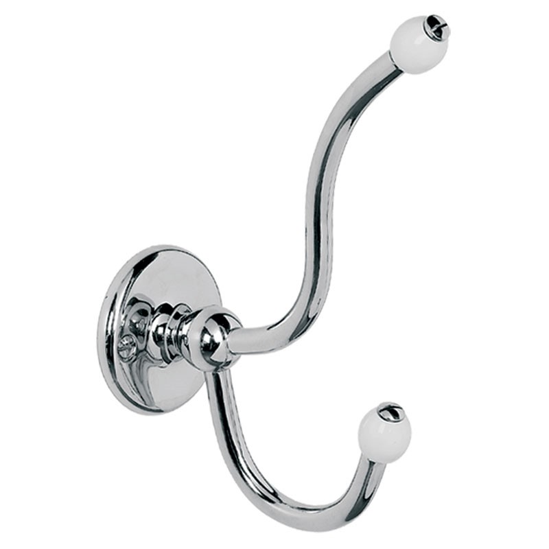 LEFROY BROOKS LB-4511 CLASSIC 2 INCH WALL MOUNT DOUBLE ROBE HOOK WITH WHITE CERAMIC ACORNS