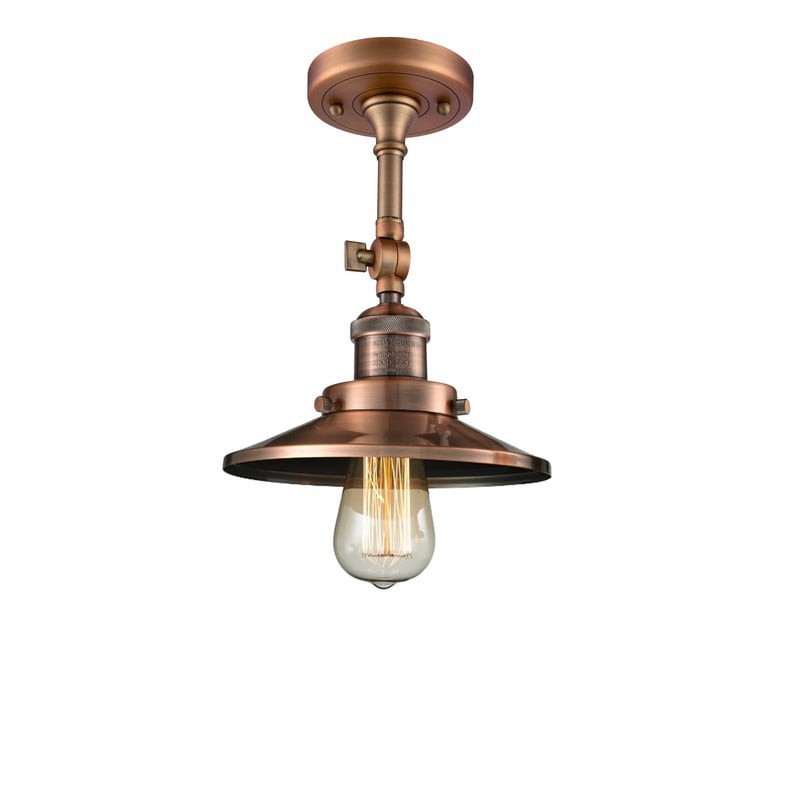 INNOVATIONS LIGHTING 201F-AC-M3 FRANKLIN RESTORATION RAILROAD 8 INCH ONE LIGHT METAL SHADE SEMI-FLUSH MOUNT LIGHT - ANTIQUE COPPER