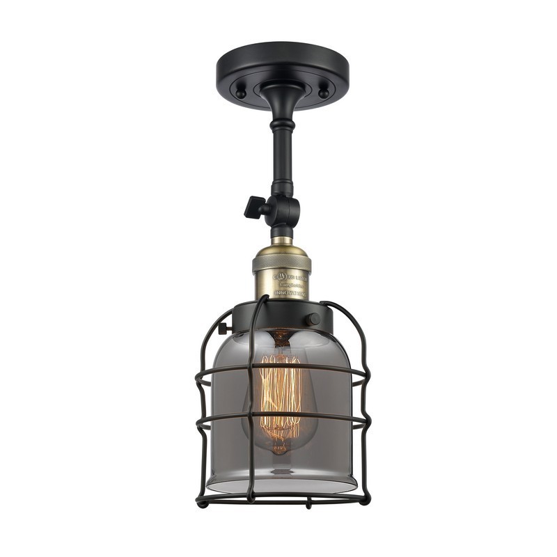 INNOVATIONS LIGHTING 201F-G53-CE FRANKLIN RESTORATION SMALL BELL CAGE 5 INCH ONE LIGHT PLATED SMOKED GLASS SEMI-FLUSH MOUNT LIGHT