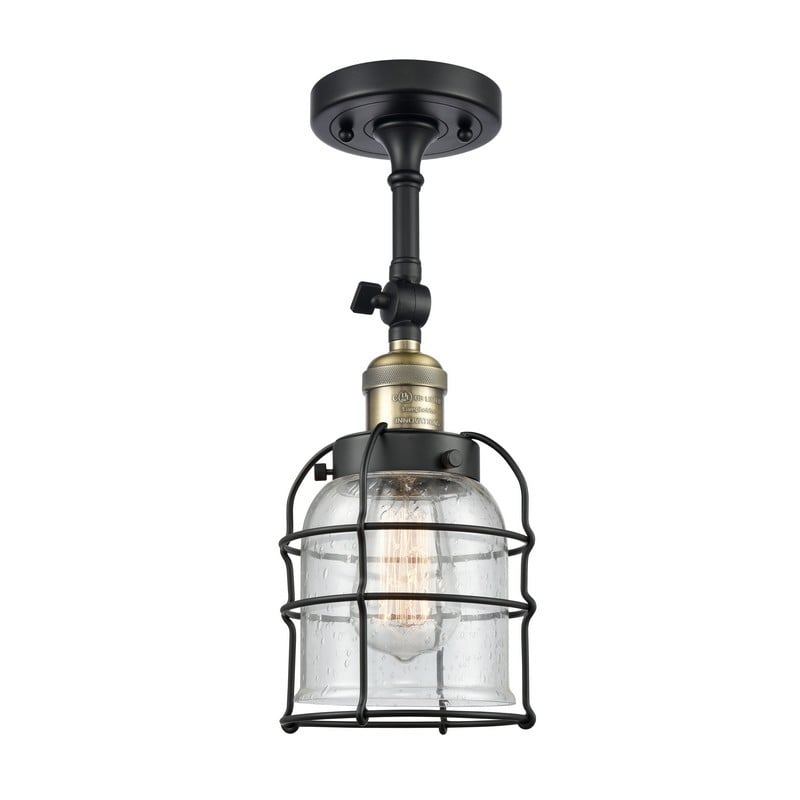 INNOVATIONS LIGHTING 201F-G54-CE FRANKLIN RESTORATION SMALL BELL CAGE 5 INCH ONE LIGHT SEEDY GLASS SEMI-FLUSH MOUNT LIGHT