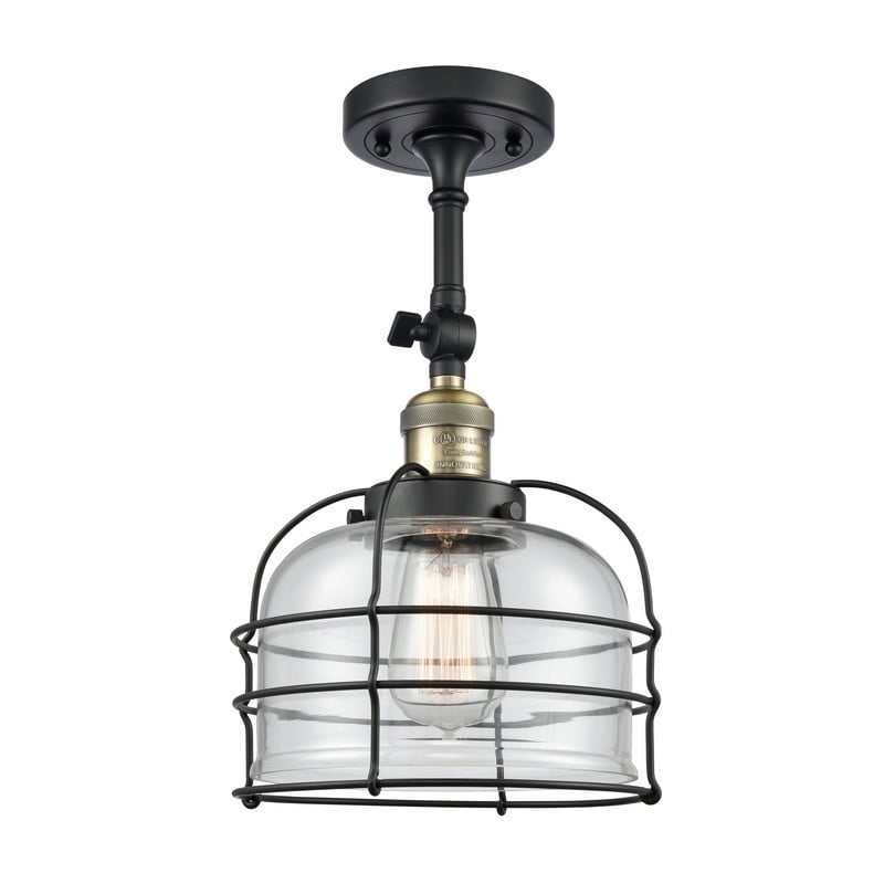 INNOVATIONS LIGHTING 201F-G72-CE FRANKLIN RESTORATION LARGE BELL CAGE 8 INCH ONE LIGHT CLEAR GLASS SEMI-FLUSH MOUNT LIGHT