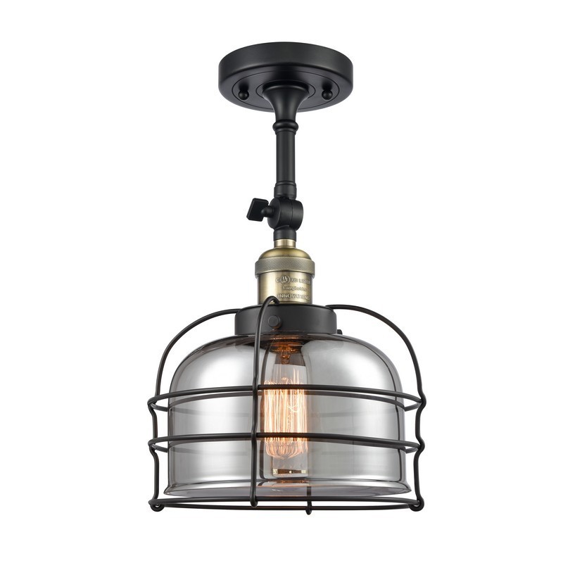 INNOVATIONS LIGHTING 201F-G73-CE FRANKLIN RESTORATION LARGE BELL CAGE 8 INCH ONE LIGHT PLATED SMOKED GLASS SEMI-FLUSH MOUNT LIGHT