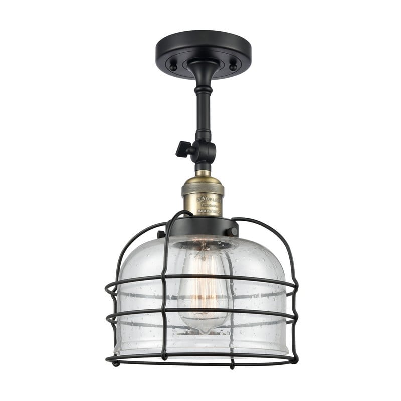 INNOVATIONS LIGHTING 201F-G74-CE FRANKLIN RESTORATION LARGE BELL CAGE 8 INCH ONE LIGHT SEEDY GLASS SEMI-FLUSH MOUNT LIGHT