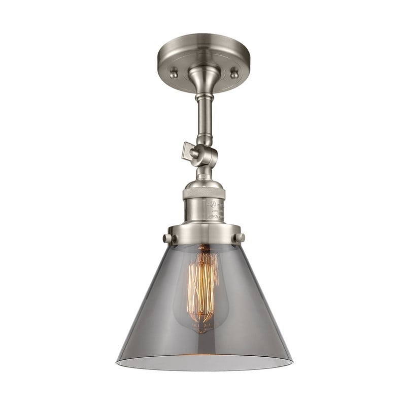 INNOVATIONS LIGHTING 201F-G43 FRANKLIN RESTORATION LARGE CONE 7 3/4 INCH ONE LIGHT GRAY GLASS SEMI-FLUSH MOUNT LIGHT