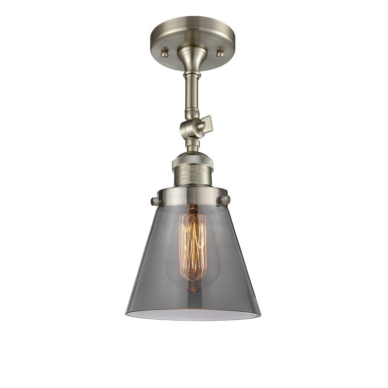 INNOVATIONS LIGHTING 201F-G63 FRANKLIN RESTORATION SMALL CONE 6 1/4 INCH ONE LIGHT GRAY GLASS SEMI-FLUSH MOUNT LIGHT