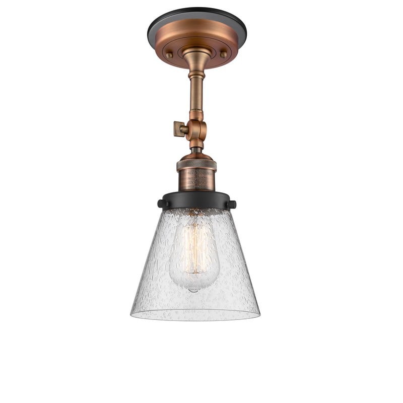 INNOVATIONS LIGHTING 201FBP-G64 FRANKLIN RESTORATION SMALL CONE 1 LIGHT 6 1/4 INCH SEEDY GLASS SEMI-FLUSH MOUNT LIGHT