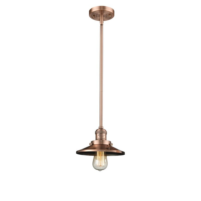 INNOVATIONS LIGHTING 201S-AC-M3 FRANKLIN RESTORATION RAILROAD 8 INCH ONE LIGHT MINI PENDANT - ANTIQUE COPPER