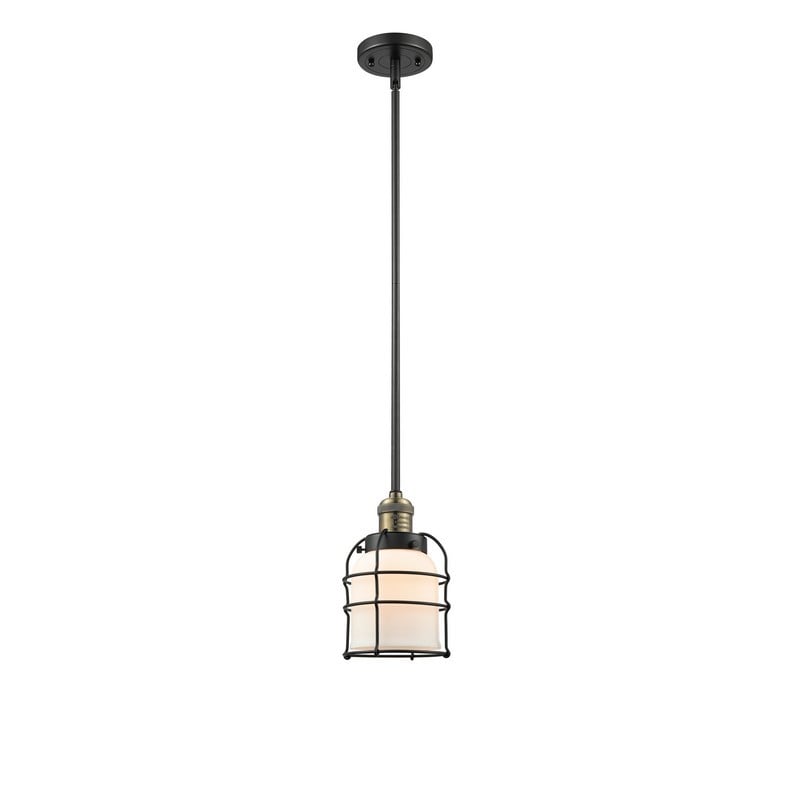 INNOVATIONS LIGHTING 201S-BAB-G51-CE FRANKLIN RESTORATION SMALL BELL CAGE 6 INCH ONE LIGHT MATTE WHITE CASED MINI PENDANT - BLACK ANTIQUE BRASS