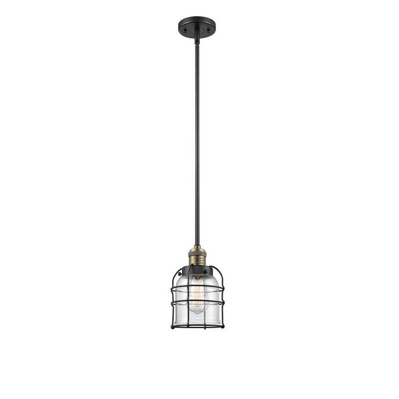 INNOVATIONS LIGHTING 201S-BAB-G52-CE FRANKLIN RESTORATION SMALL BELL CAGE 6 INCH ONE LIGHT CLEAR GLASS MINI PENDANT - BLACK ANTIQUE BRASS