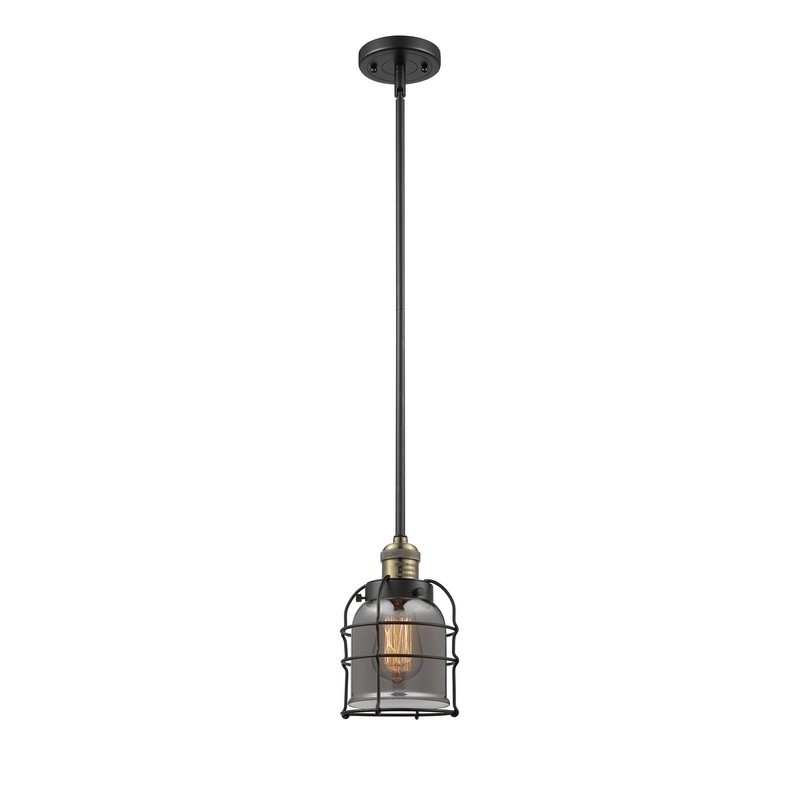 INNOVATIONS LIGHTING 201S-G53-CE FRANKLIN RESTORATION SMALL BELL CAGE 6 INCH ONE LIGHT PLATED SMOKED GLASS MINI PENDANT