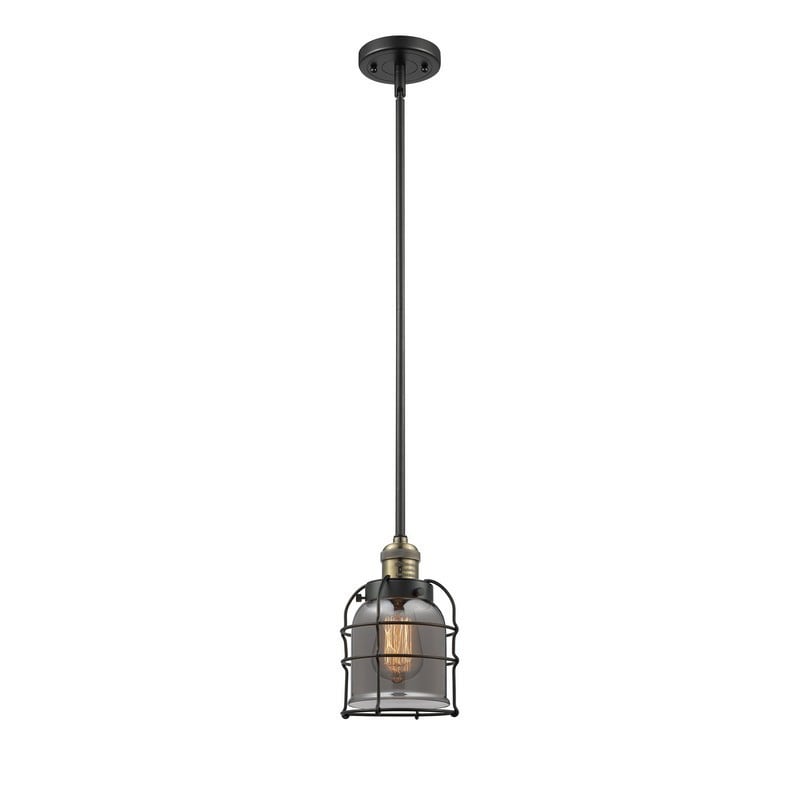 INNOVATIONS LIGHTING 201S-G53-CE FRANKLIN RESTORATION SMALL BELL CAGE 6 INCH ONE LIGHT PLATED SMOKED GLASS MINI PENDANT