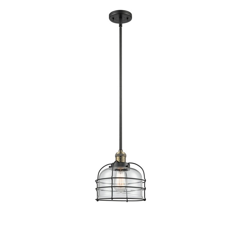 INNOVATIONS LIGHTING 201S-BAB-G72-CE FRANKLIN RESTORATION LARGE BELL CAGE 9 INCH ONE LIGHT CLEAR GLASS MINI PENDANT - BLACK ANTIQUE BRASS