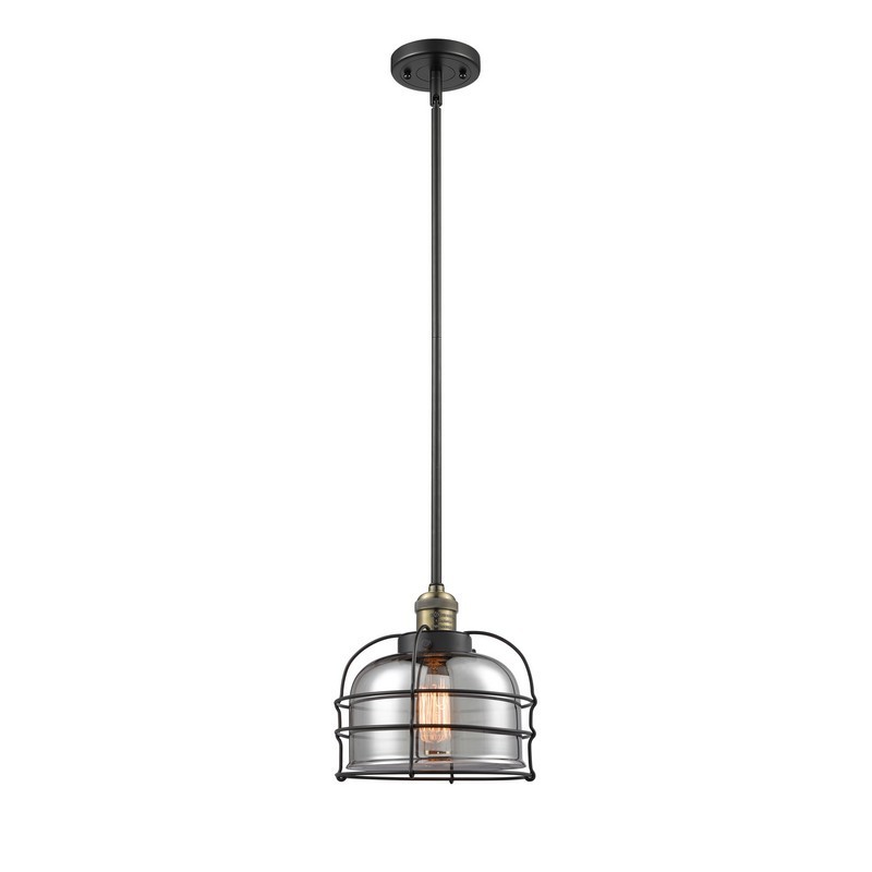 INNOVATIONS LIGHTING 201S-G73-CE FRANKLIN RESTORATION LARGE BELL CAGE 9 INCH ONE LIGHT PLATED SMOKED GLASS MINI PENDANT