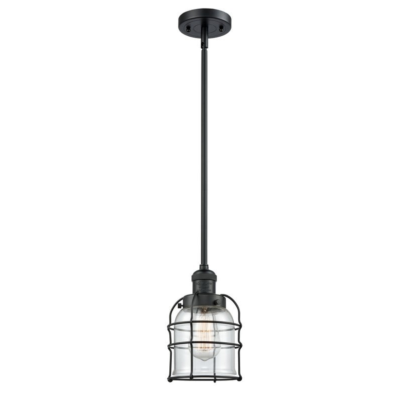 INNOVATIONS LIGHTING 201S-BK-G52-CE FRANKLIN RESTORATION SMALL BELL CAGE 6 INCH ONE LIGHT CLEAR GLASS MINI PENDANT - MATTE BLACK