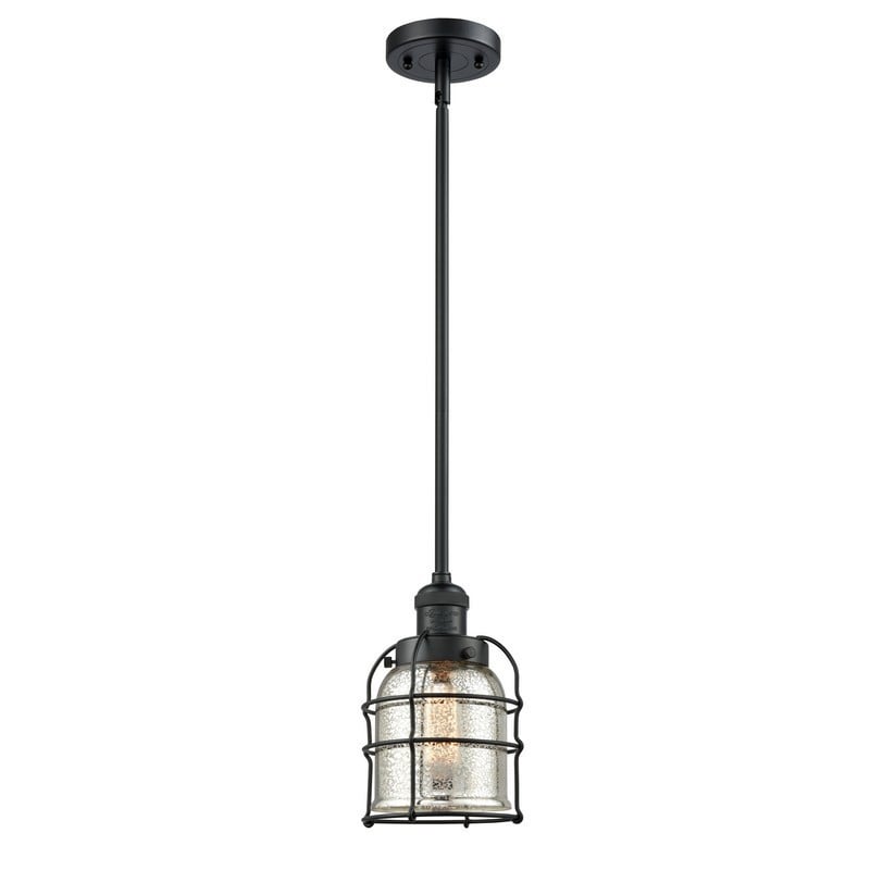 INNOVATIONS LIGHTING 201S-BK-G58-CE FRANKLIN RESTORATION SMALL BELL CAGE 6 INCH ONE LIGHT SILVER MERCURY GLASS MINI PENDANT - MATTE BLACK