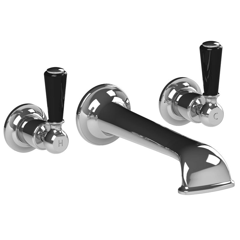 LEFROY BROOKS CB-2401 CLASSIC BLACK 2 3/4 INCH THREE HOLES WALL MOUNT TUB FILLER WITH LEVER HANDLES