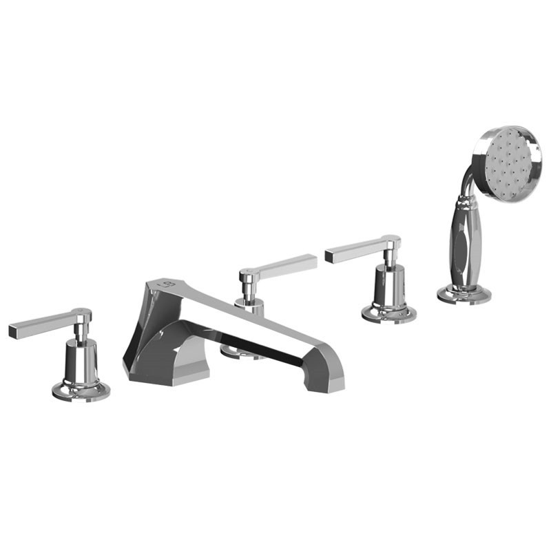 LEFROY BROOKS M1-2205 MACKINTOSH 3 1/2 INCH FIVE HOLES DECK MOUNT TUB FILLER WITH PULL-OUT METAL HANDSHOWER AND LEVER HANDLES