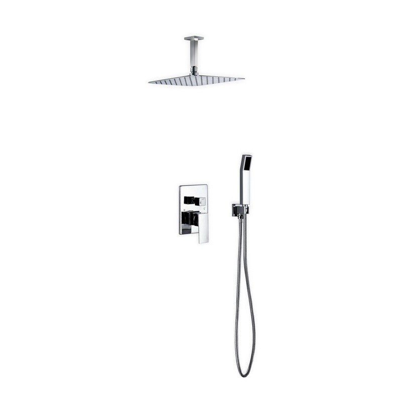 KUBEBATH CR300HH2V AQUA PIAZZA BRASS SHOWER SET WITH 12 INCH CEILING MOUNT SQUARE RAIN SHOWER AND HANDHELD