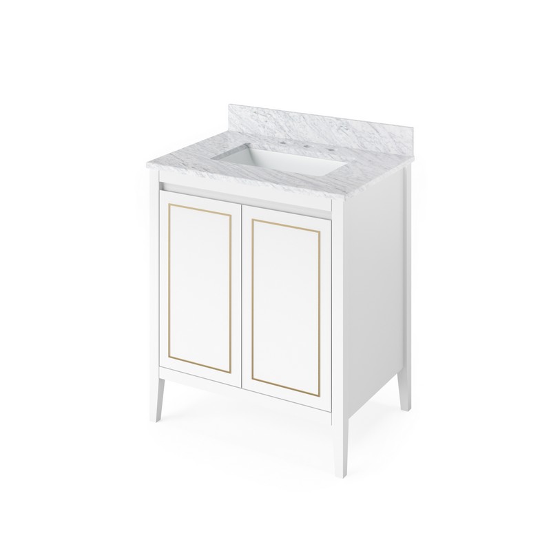 HARDWARE RESOURCES VKITPER30WCR PERCIVAL 31 INCH FREESTANDING BATH VANITY WITH WHITE CARRARA MARBLE TOP AND UNDERMOUNT RECTANGLE BOWL