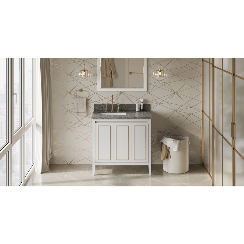 HARDWARE RESOURCES VKITPER36BOR PERCIVAL 37 INCH FREESTANDING BATH VANITY WITH BOULDER CULTURED MARBLE TOP AND UNDERMOUNT RECTANGLE BOWL