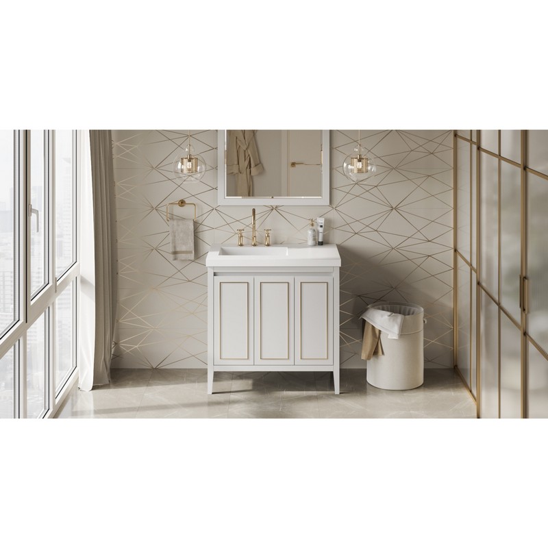 HARDWARE RESOURCES VKITPER36LAR PERCIVAL 37 INCH FREESTANDING BATH VANITY WITH LAVANTE CULTURED MARBLE TOP AND INTEGRATED RECTANGLE BOWL