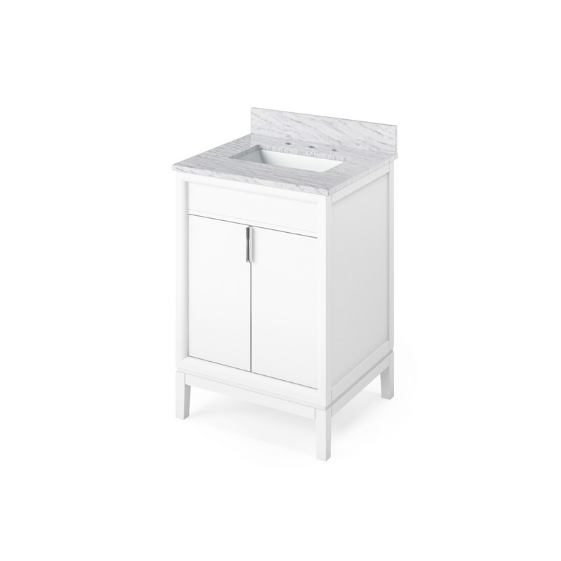 HARDWARE RESOURCES VKITTHE24WCR THEODORA 25 INCH FREESTANDING BATH VANITY WITH WHITE CARRARA MARBLE TOP AND UNDERMOUNT RECTANGLE BOWL