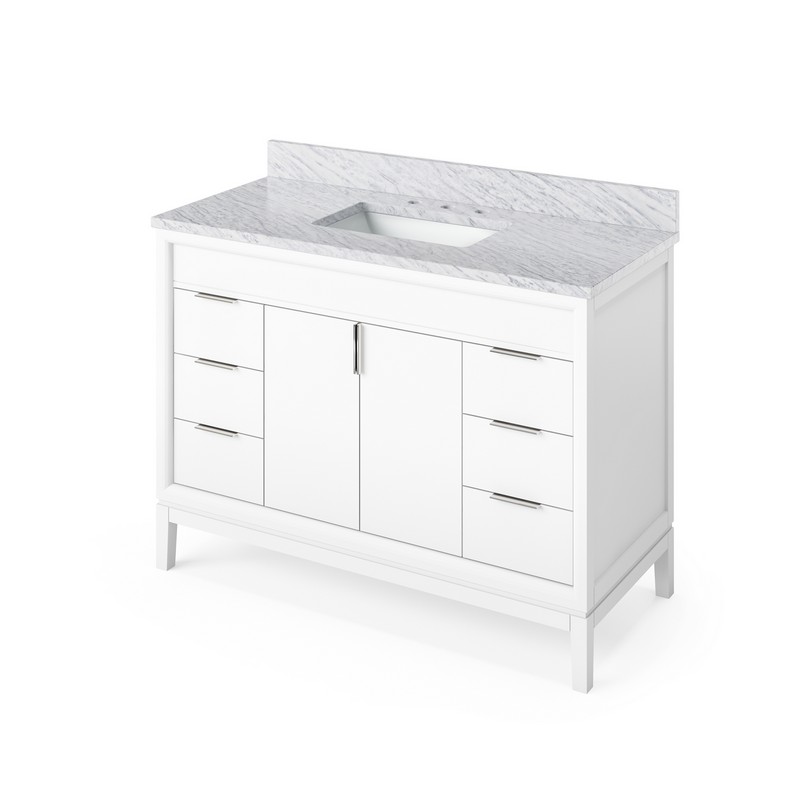 HARDWARE RESOURCES VKITTHE48WCR THEODORA 49 INCH FREESTANDING BATH VANITY WITH WHITE CARRARA MARBLE TOP AND UNDERMOUNT RECTANGLE BOWL
