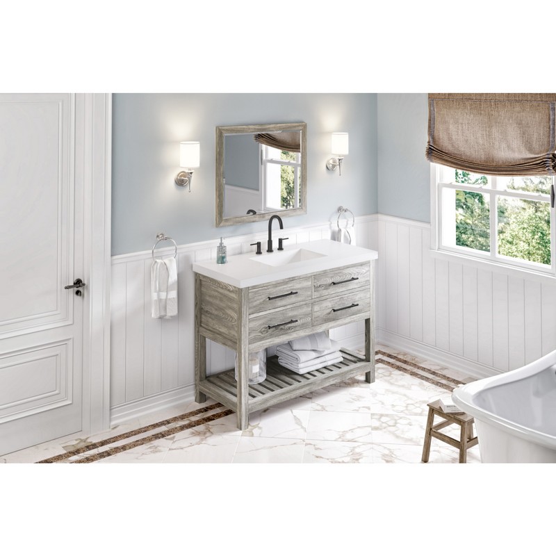 HARDWARE RESOURCES VKITWAV48WGLAR WAVECREST 49 INCH FREESTANDING BATH VANITY IN WEATHERED GREY WITH LAVANTE CULTURED MARBLE TOP AND INTEGRATED RECTANGLE BOWL