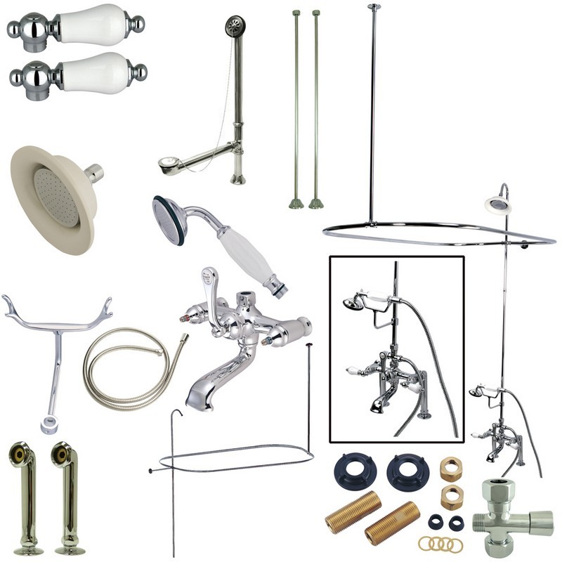 KINGSTON BRASS CCK117DPL VINTAGE 7-INCH CENTER CLAWFOOT TUB FIXTURE WITH SHOWER RISER PACKAGE COMBO