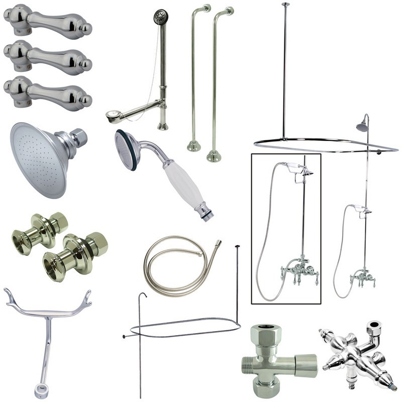 KINGSTON BRASS CCK314AL VINTAGE WALL MOUNT DOWN SPOUT CLAWFOOT TUB AND SHOWER PACKAGE WITH METAL LEVER HANDLES