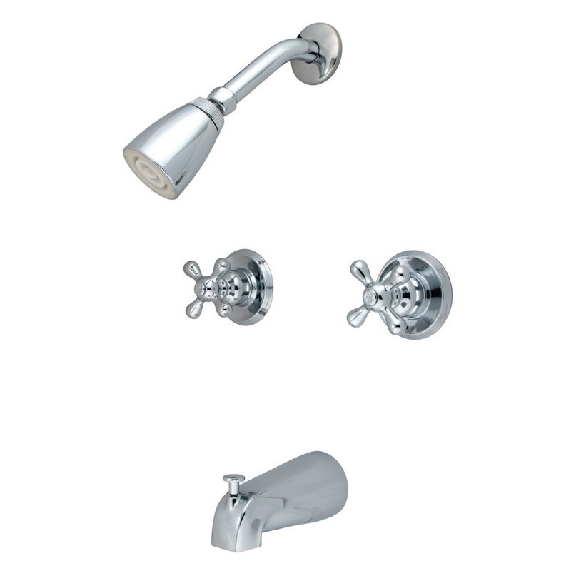 KINGSTON BRASS KB24AX MAGELLAN TWIN HANDLE TUB AND SHOWER FAUCET WITH DECOR CROSS HANDLE
