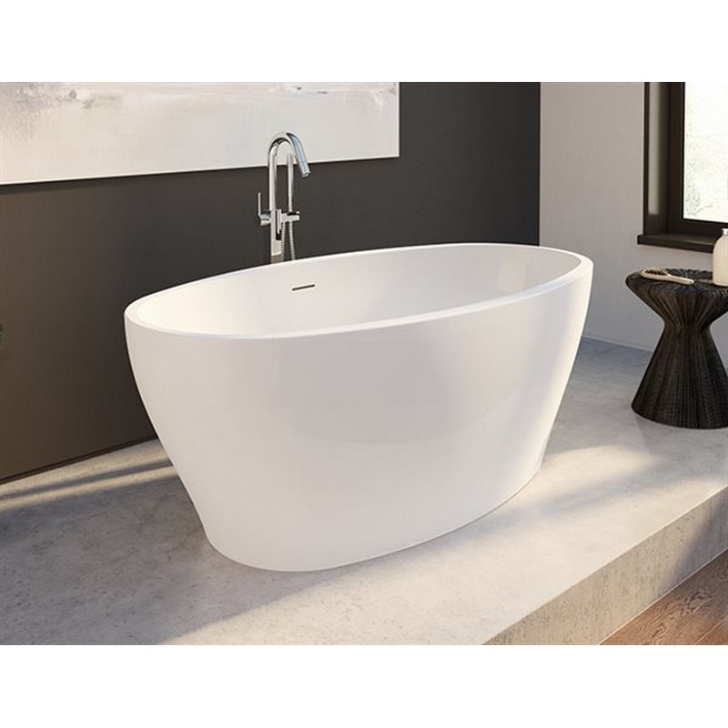 FLEURCO BZOC5931-18 OCTAVE PETITE 59 INCH OVAL BATHTUB IN WHITE WITH DRAIN COVER