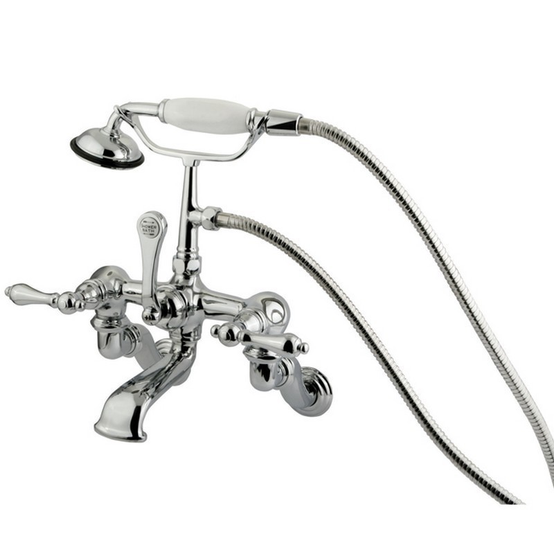KINGSTON BRASS CC458T1 VINTAGE WALL MOUNT TUB FILLER WITH ADJUSTABLE CENTERS AND HAND SHOWER IN POLISHED CHROME