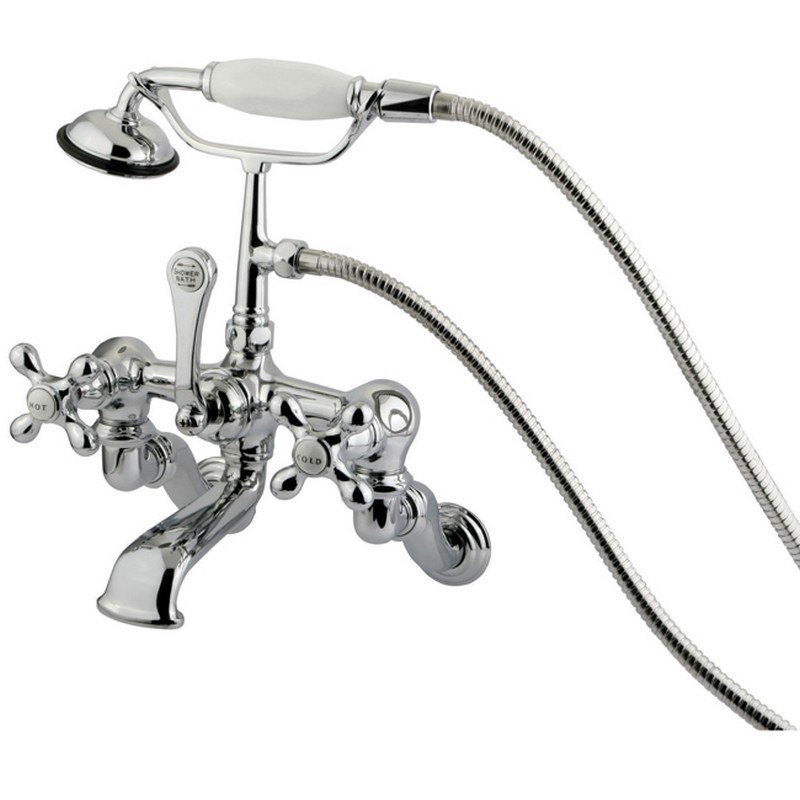 KINGSTON BRASS CC464T1 VINTAGE WALL MOUNT TUB FILLER WITH ADJUSTABLE CENTERS WITH HAND SHOWER IN POLISHED CHROME