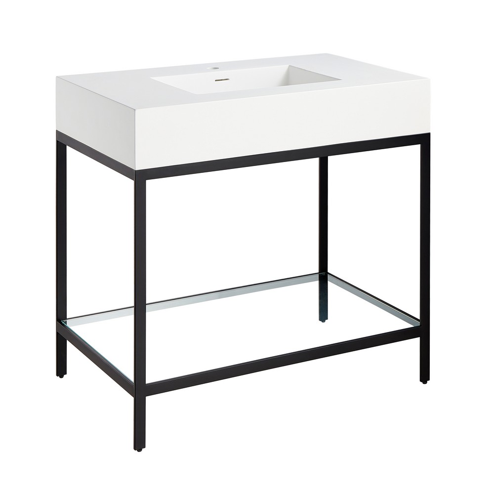 ANZZI CS-FGC001-MB VENTURA 22 INCH RECTANGULAR CONSOLE SINK IN MATTE BLACK WITH MATTE WHITE COUNTER TOP