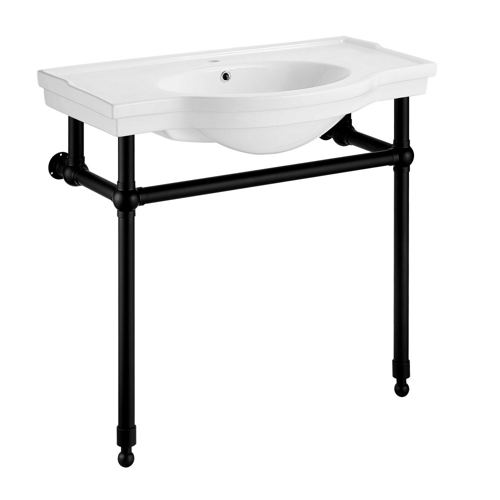 ANZZI CS-FGC003-MB VIOLA 20 INCH RECTANGULAR CONSOLE SINK IN MATTE BLACK WITH CERAMIC COUNTER TOP
