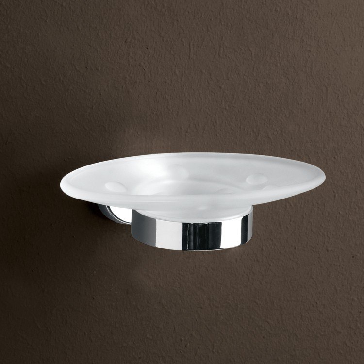 GEDY 3711-13 TEXAS WALL MOUNTED FROSTED GLASS SOAP DISH WITH CHROME MOUNTING