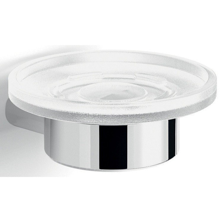 GEDY A111-13 AZZORRE ALUMINUM AND FROSTED GLASS ROUND CHROME SOAP DISH