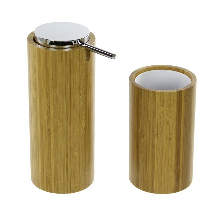 GEDY AL580-35 ALTEA BAMBOO BATHROOM ACCESSORY SET, SOAP DISPENSER AND TOOTHBRUSH TUMBLER