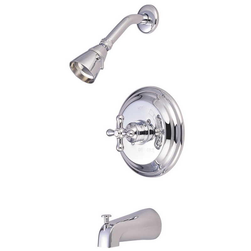 KINGSTON BRASS GKB363AX RESTORATION WATER SAVING RESTORATION TUB AND SHOWER FAUCET WITH CROSS HANDLES