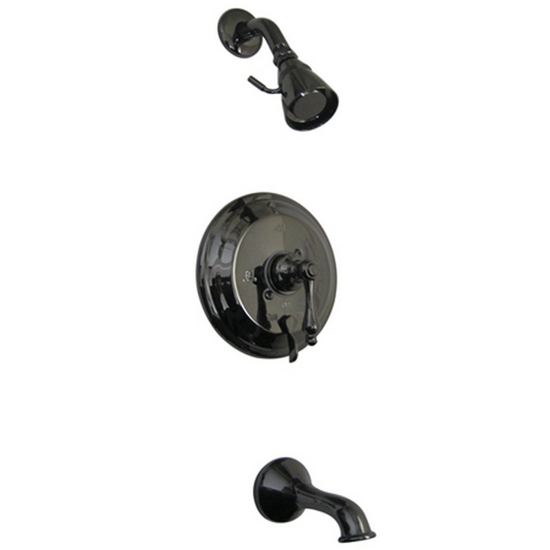 KINGSTON BRASS NB36300AL WATER ONYX PRESSURE BALANCED TUB AND SHOWER FAUCET WITH METAL LEVER HANDLE AND VINTAGE SPOUT IN BLACK STAINLESS STEEL